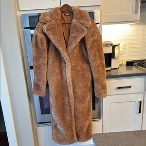 Faux Fur Long Coat in Tan